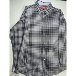 Cremieux Classics Slim Fit Plaid Button Down Shirt Mens XL Blue Yellow Cotton